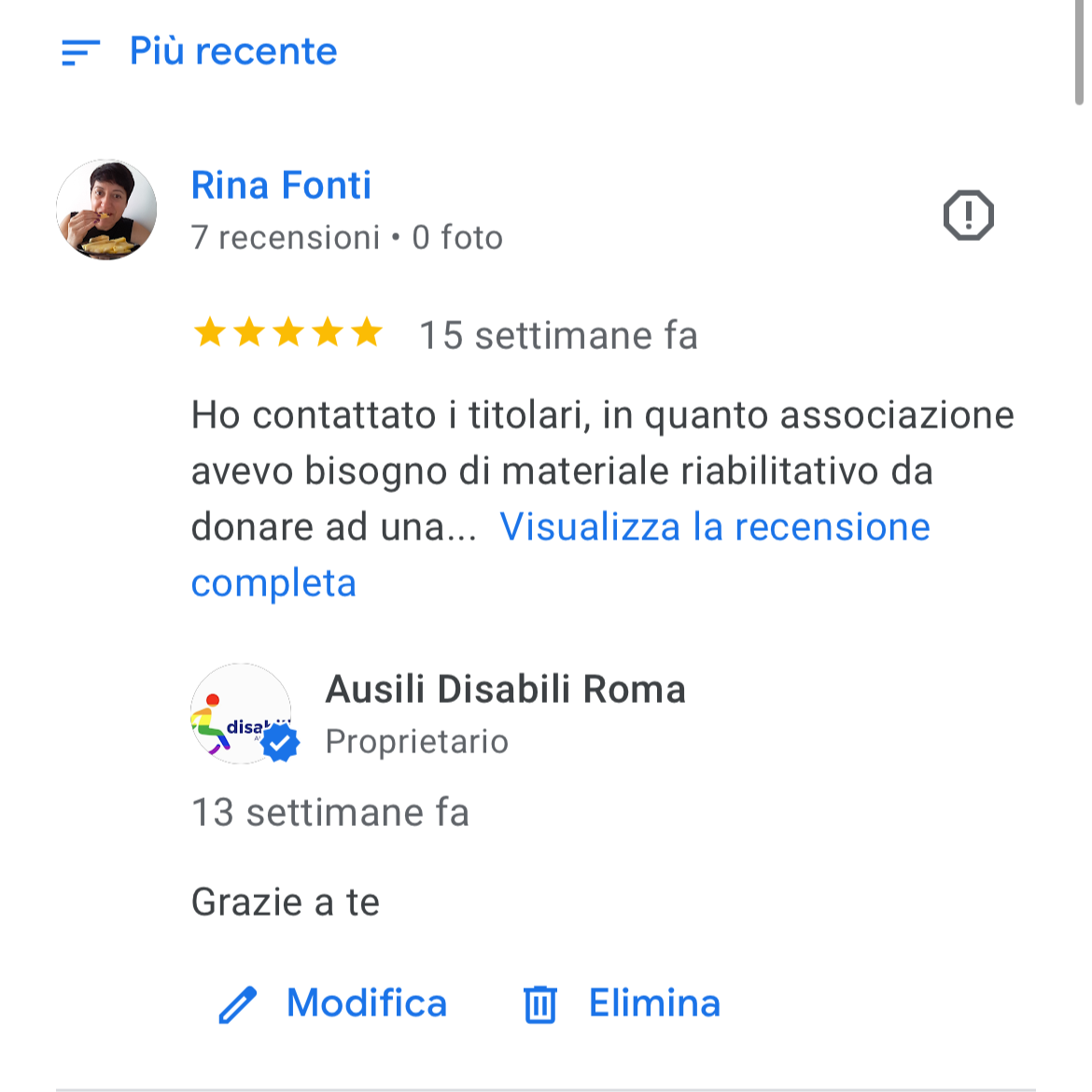 Recensione Google: Rina Fonti