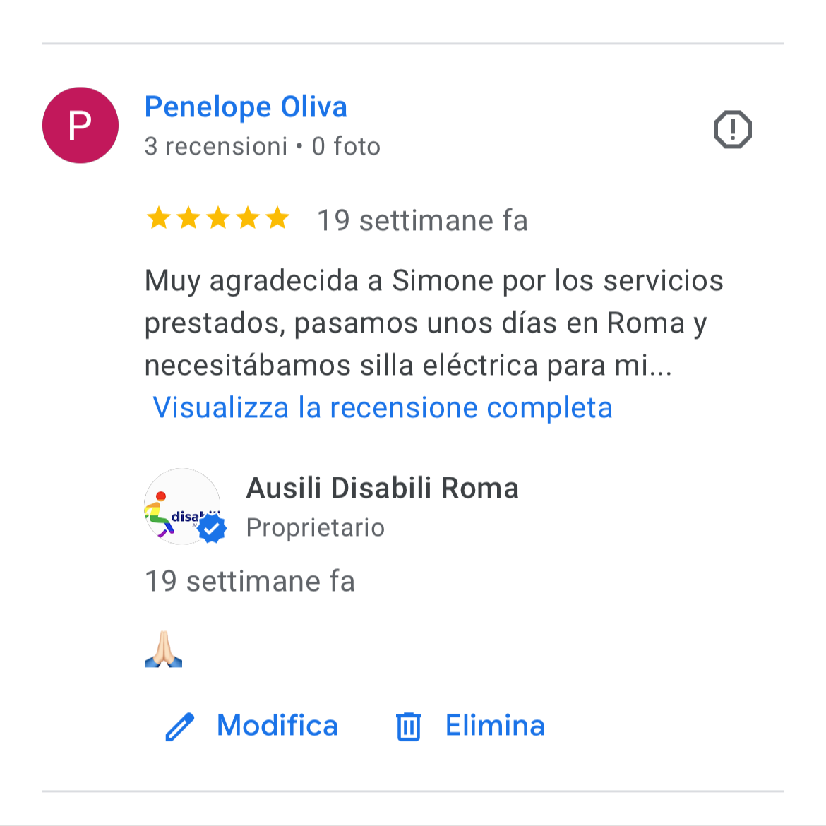 Recensione Google: Penelope Oliva