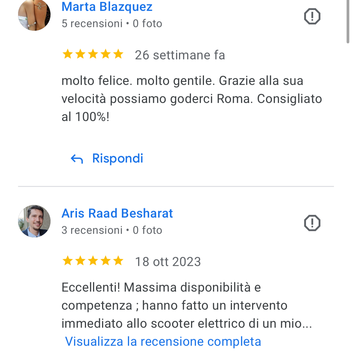 Recensioni Google: Marta Blazquez e Aris Raad Besharat