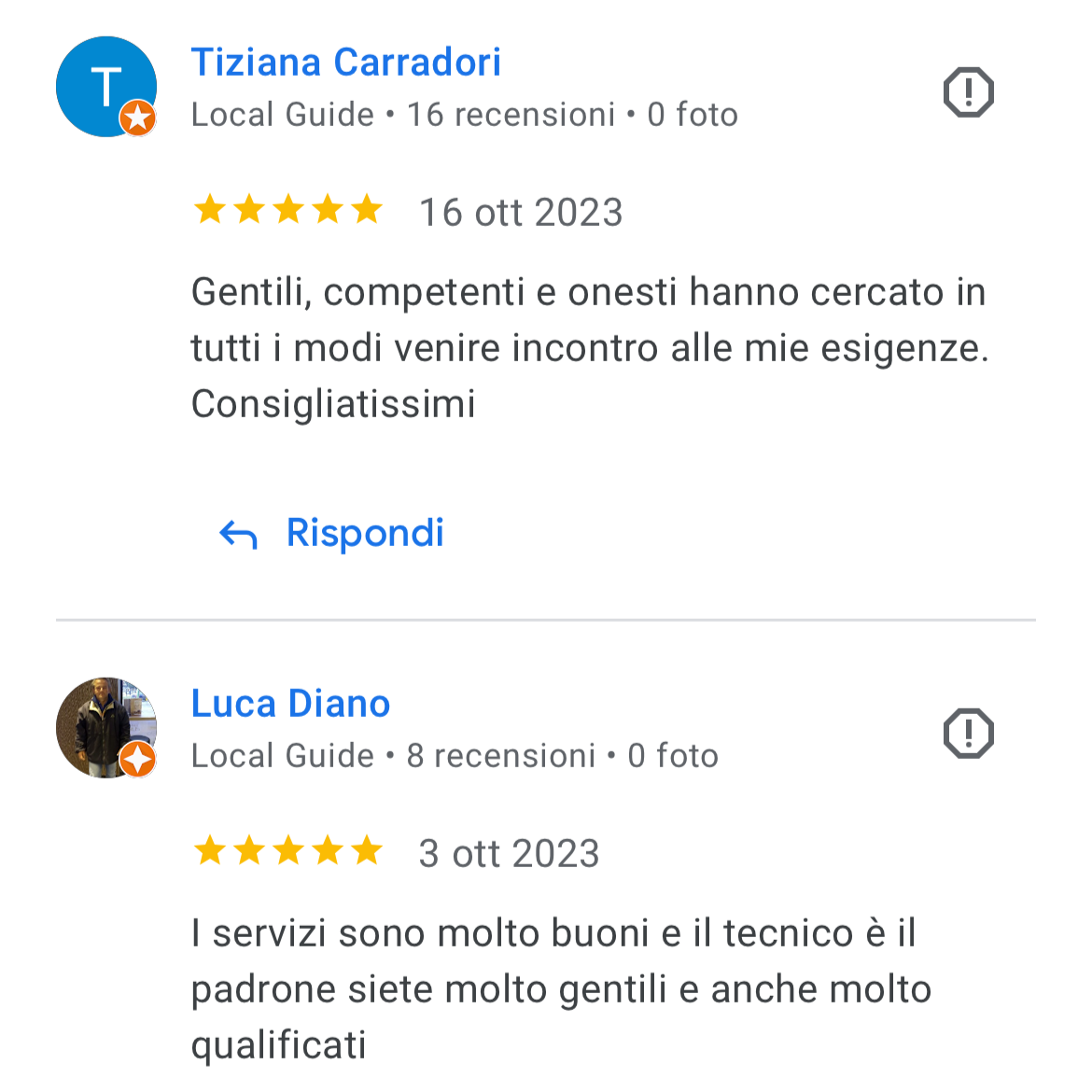 Recensioni Google: Tiziana Carradori e Luca Diano